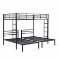 Full Over Twin&Twin Size Bunk Bed With Built In Shelf, Black Full Black Metal