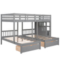 Full Over Twin & Twin Bunk Bed, Wood Triple Bunk Bed With Drawers And Guardrails Gray Gray Solid Wood