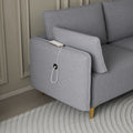 L Shape Sectional Sofa With Usb Grey Fabric Grey Foam Fabric