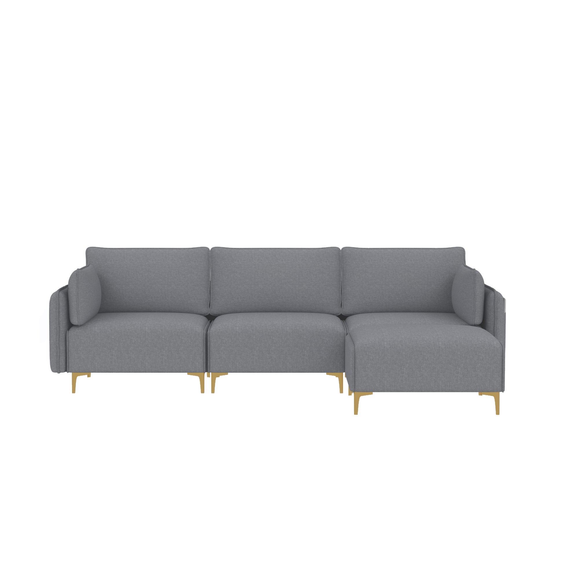 L Shape Sectional Sofa With Usb Grey Fabric Grey Foam Fabric