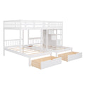 Full Over Twin & Twin Bunk Bed, Wood Triple Bunk Bed With Drawers And Guardrails White White Solid Wood