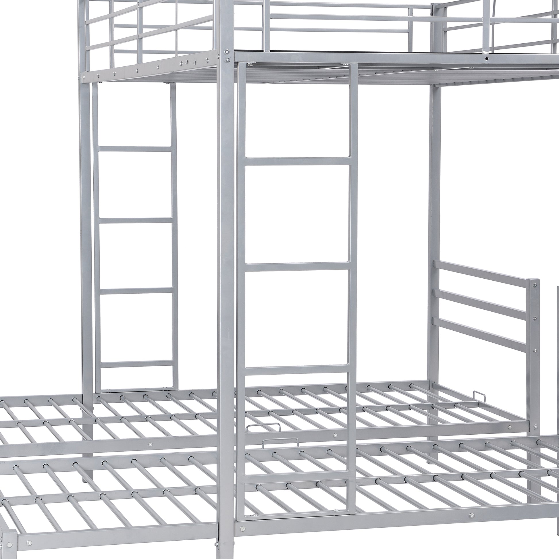 Full Over Twin&Twin Size Bunk Bed With Built In Shelf, Silver Full Silver Metal