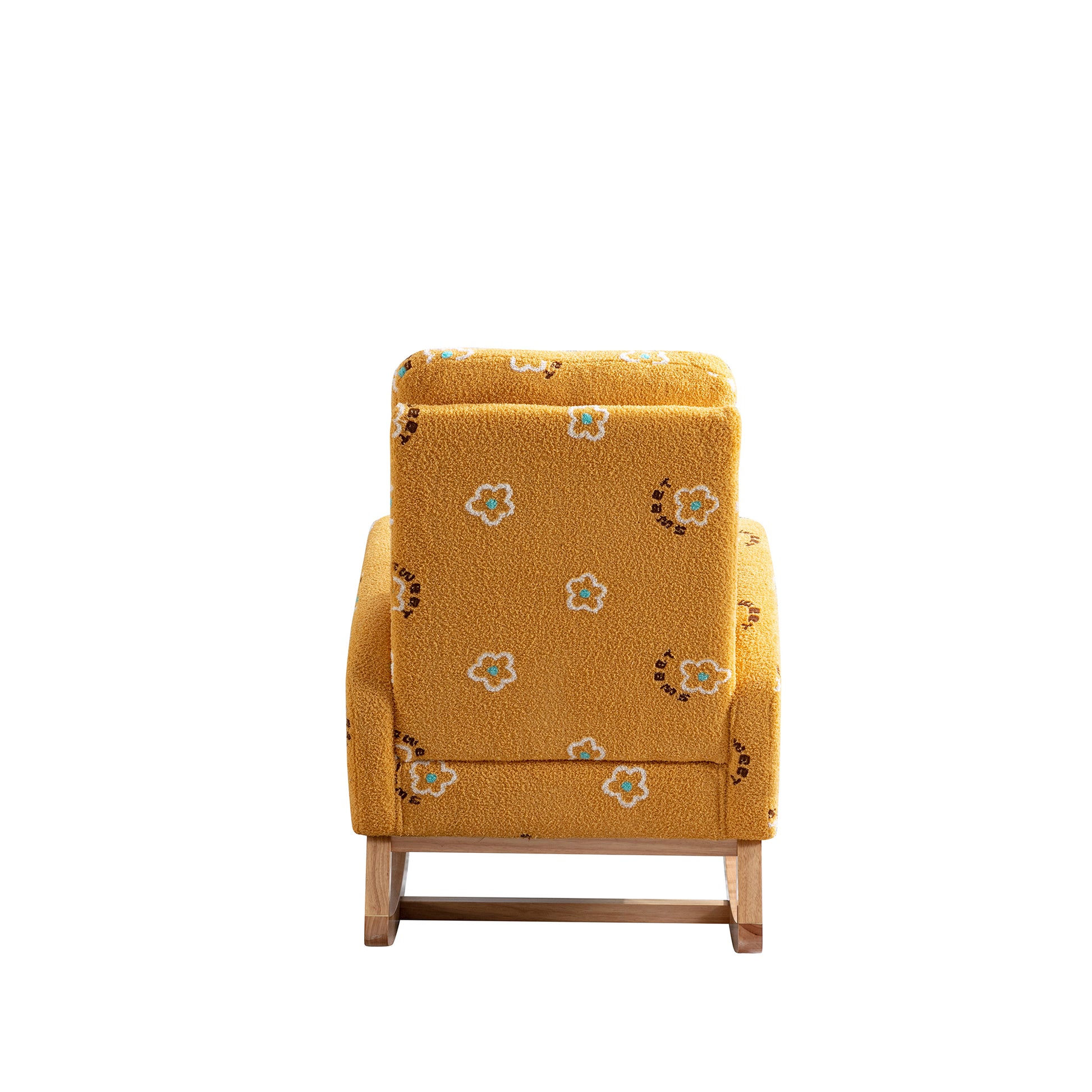 26.8"W Modern Rocking Chair For Nursery, Mid Century Accent Rocker Armchair With Side Pocket, Upholstered High Back Wooden Rocking Chair For Living Room Baby Kids Room Bedroom, Mustard Boucle Mustard Foam Boucle