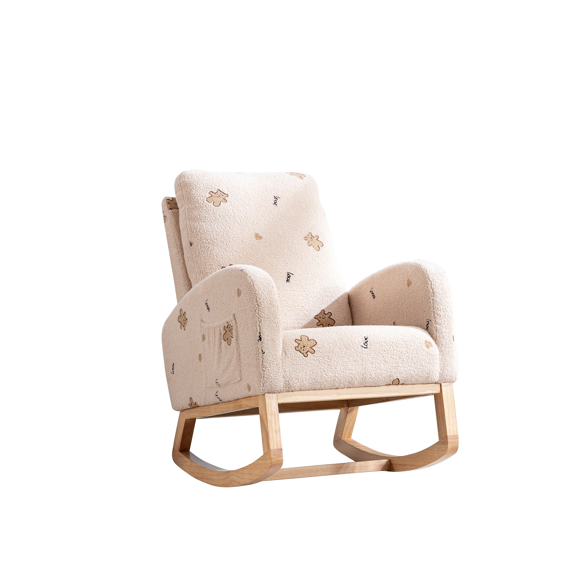 26.8"W Modern Rocking Chair For Nursery, Mid Century Accent Rocker Armchair With Side Pocket, Upholstered High Back Wooden Rocking Chair For Living Room Baby Kids Room Bedroom, Beige Boucle Beige Foam Boucle