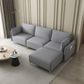 L Shape Sectional Sofa With Usb Grey Fabric Grey Foam Fabric