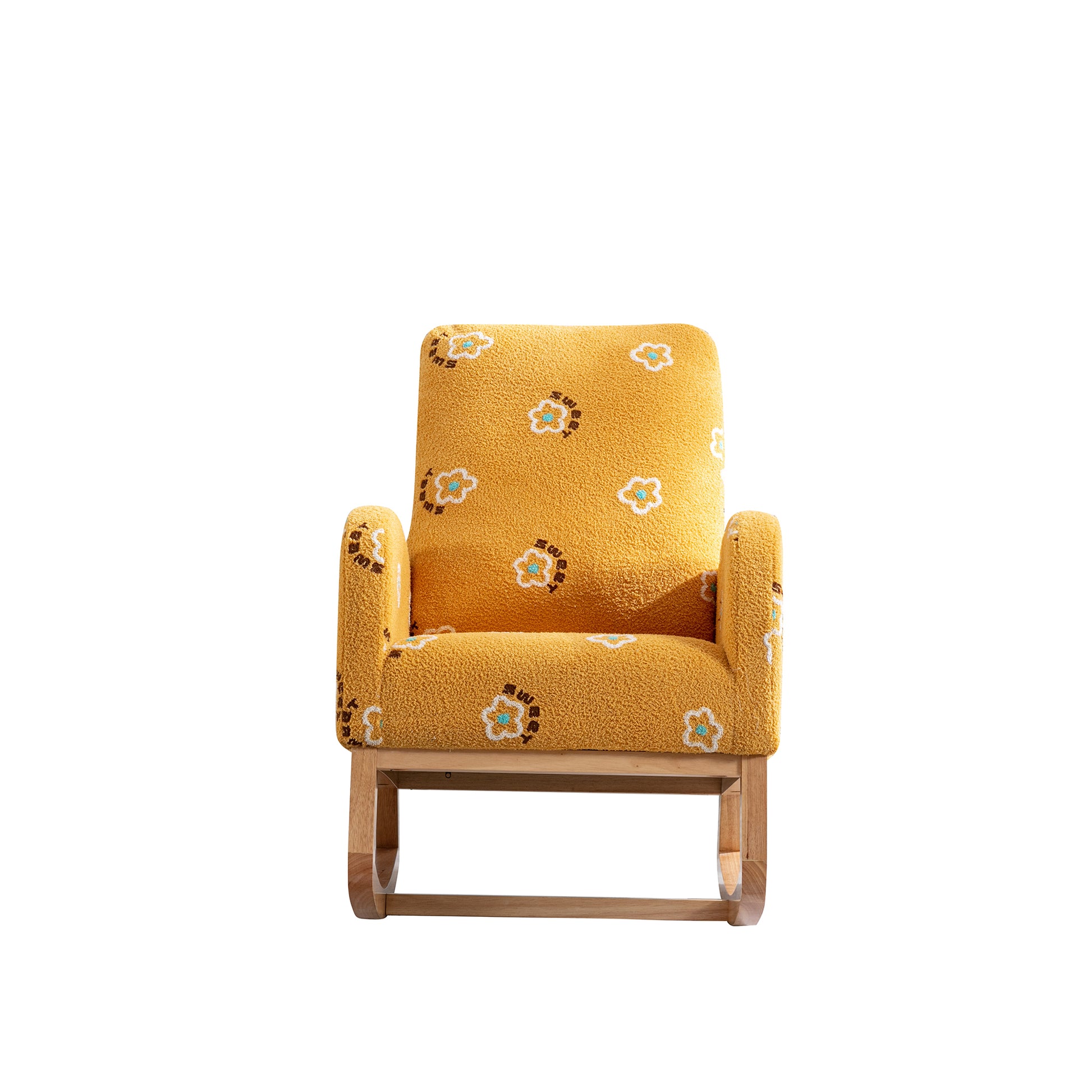 26.8"W Modern Rocking Chair For Nursery, Mid Century Accent Rocker Armchair With Side Pocket, Upholstered High Back Wooden Rocking Chair For Living Room Baby Kids Room Bedroom, Mustard Boucle Mustard Foam Boucle