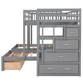 Full Over Twin & Twin Bunk Bed, Wood Triple Bunk Bed With Drawers And Guardrails Gray Gray Solid Wood