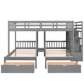 Full Over Twin & Twin Bunk Bed, Wood Triple Bunk Bed With Drawers And Guardrails Gray Gray Solid Wood