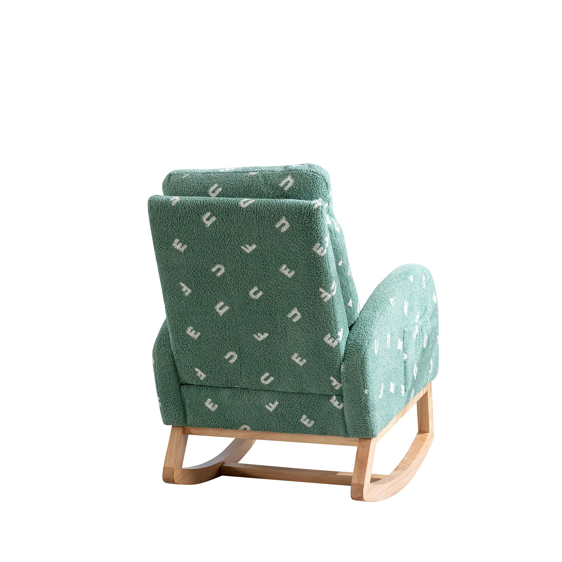 26.8"W Modern Rocking Chair For Nursery, Mid Century Accent Rocker Armchair With Side Pocket, Upholstered High Back Wooden Rocking Chair For Living Room Baby Kids Room Bedroom, Green Boucle Green Foam Boucle