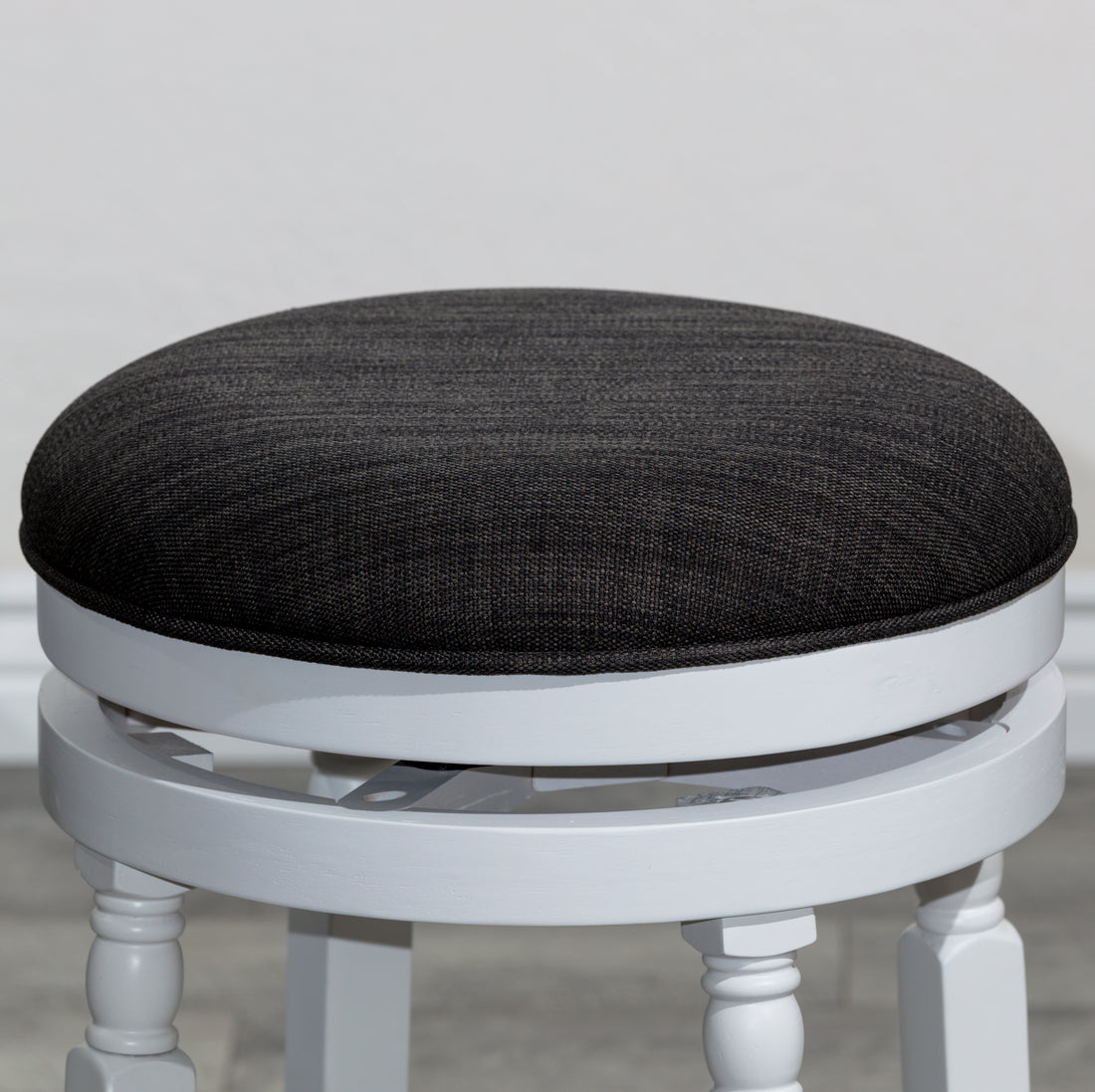 24" Counter Stool, White Finish, Charcoal Fabric Seat White Fabric