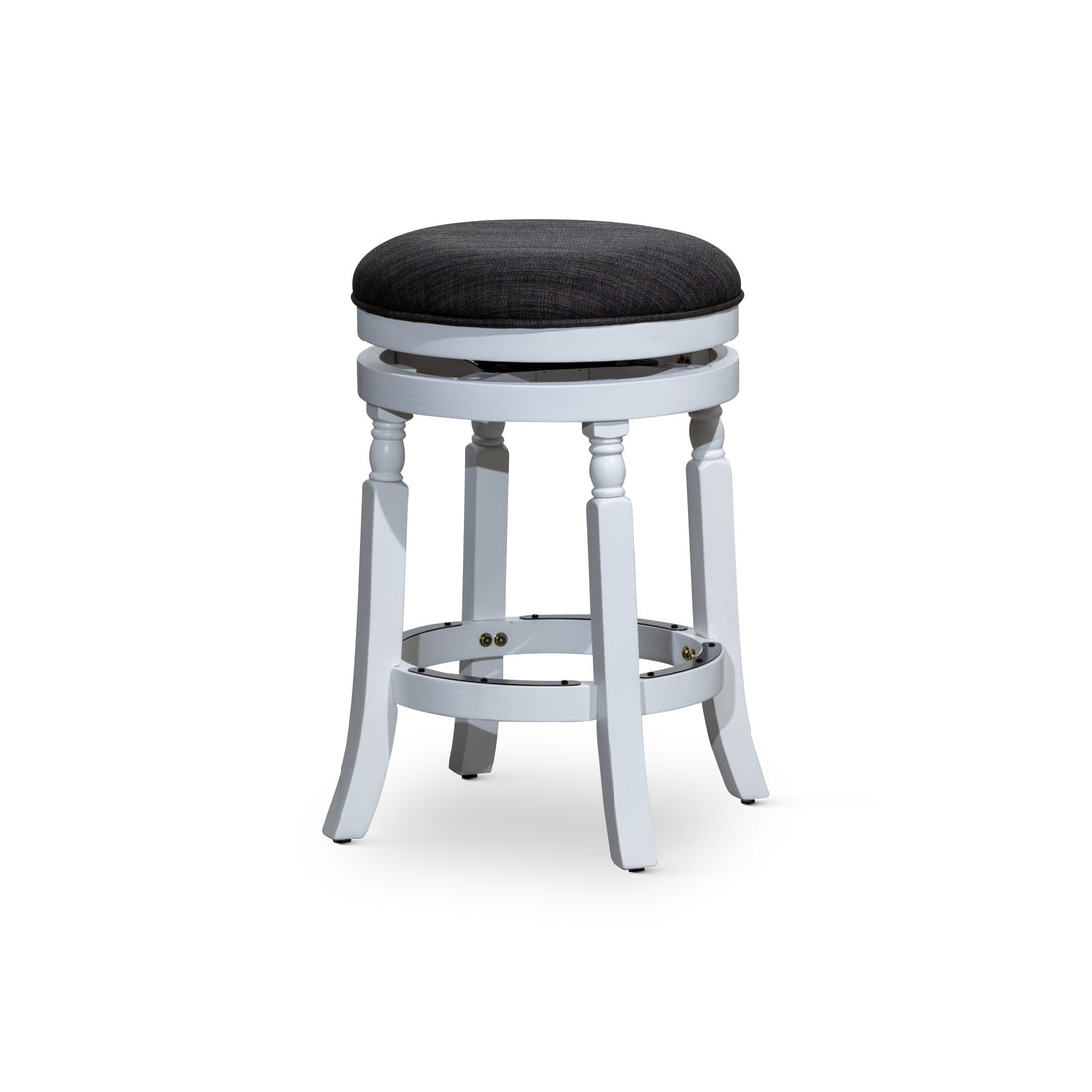 24" Counter Stool, White Finish, Charcoal Fabric Seat White Fabric