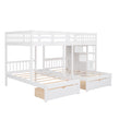 Full Over Twin & Twin Bunk Bed, Wood Triple Bunk Bed With Drawers And Guardrails White White Solid Wood