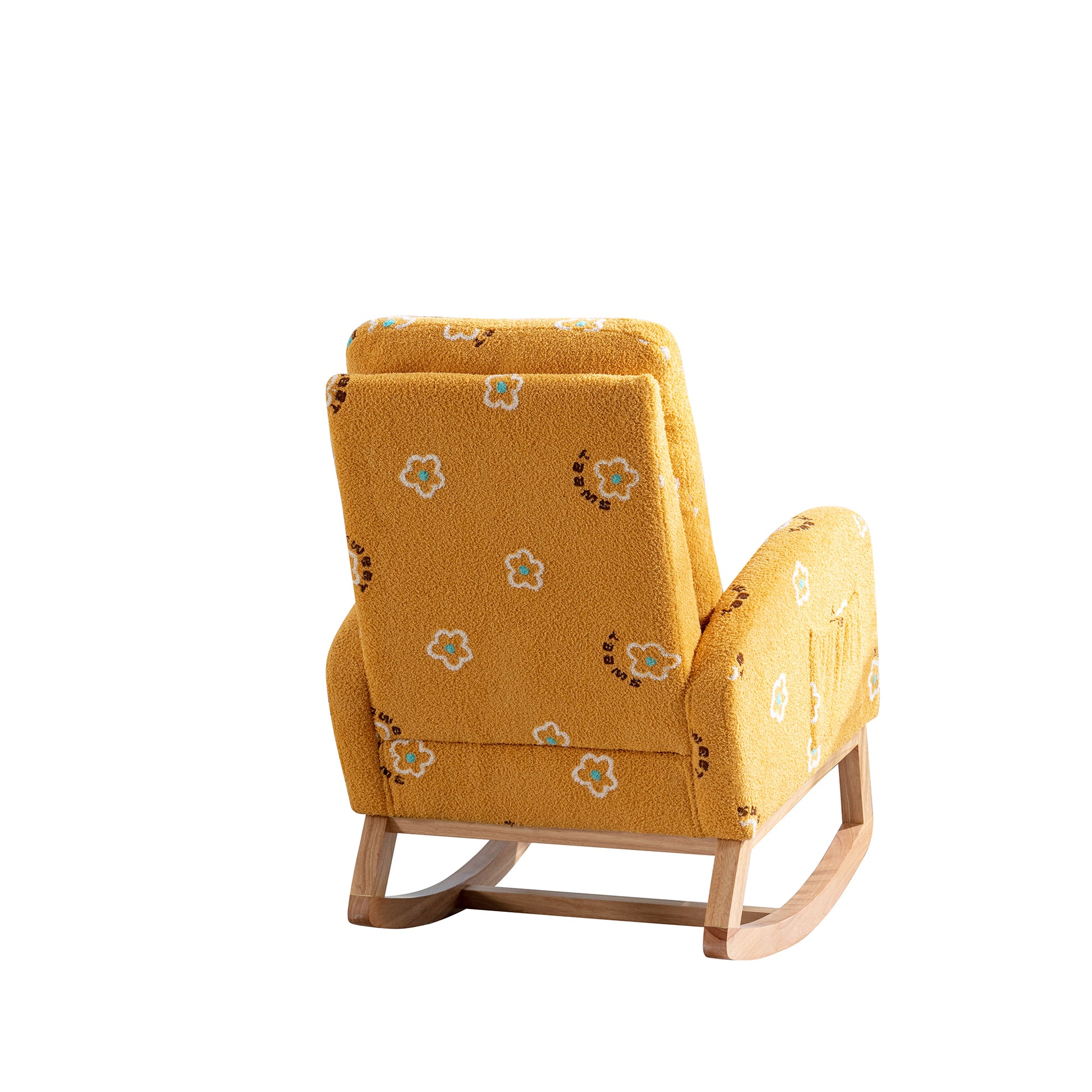 26.8"W Modern Rocking Chair For Nursery, Mid Century Accent Rocker Armchair With Side Pocket, Upholstered High Back Wooden Rocking Chair For Living Room Baby Kids Room Bedroom, Mustard Boucle Mustard Foam Boucle