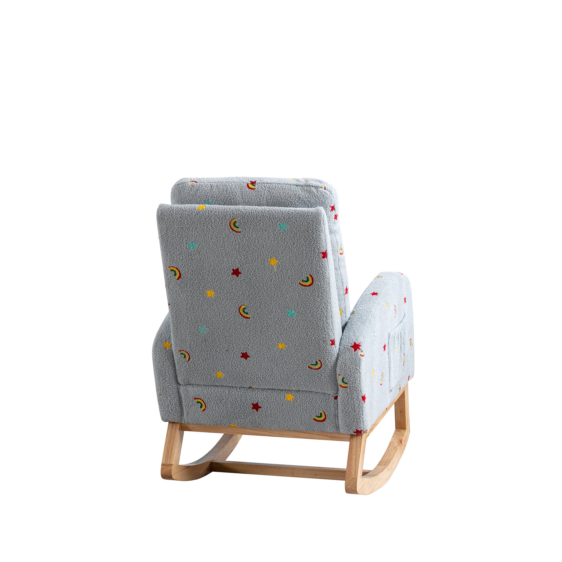 26.8"W Modern Rocking Chair For Nursery, Mid Century Accent Rocker Armchair With Side Pocket, Upholstered High Back Wooden Rocking Chair For Living Room Baby Kids Room Bedroom, Blue Boucle Blue Foam Boucle