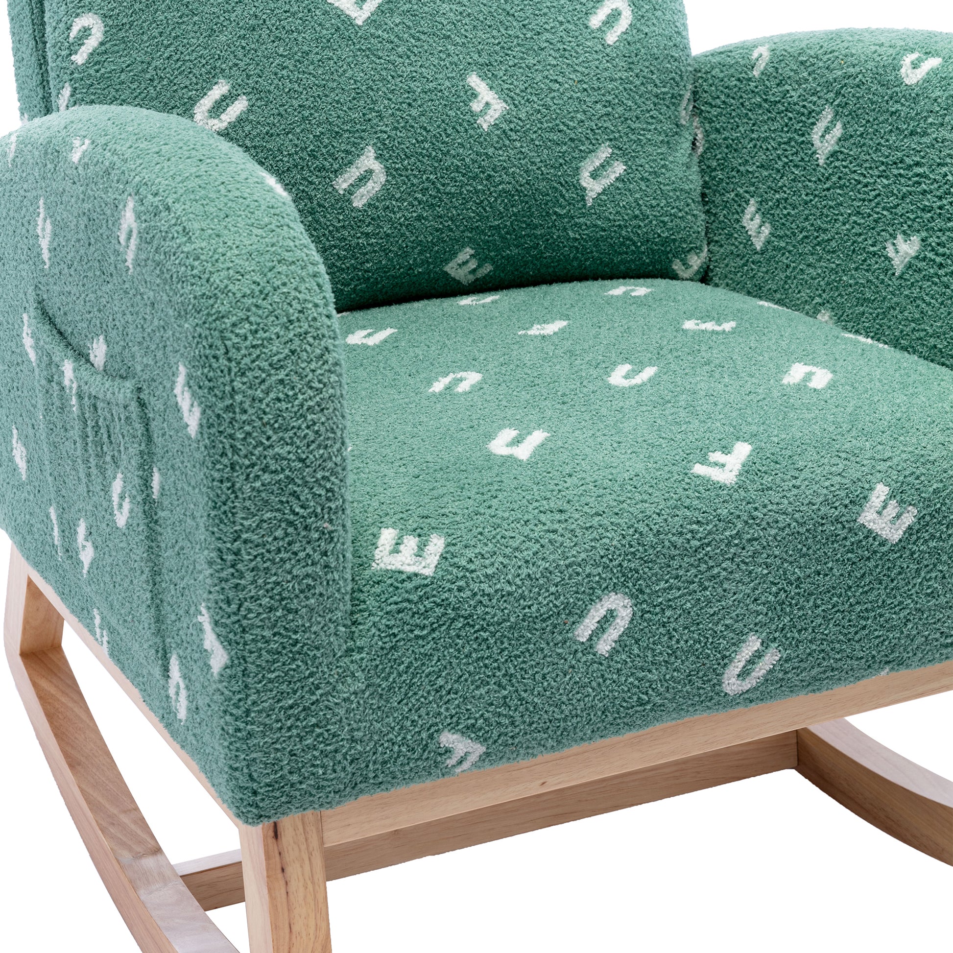 26.8"W Modern Rocking Chair For Nursery, Mid Century Accent Rocker Armchair With Side Pocket, Upholstered High Back Wooden Rocking Chair For Living Room Baby Kids Room Bedroom, Green Boucle Green Foam Boucle