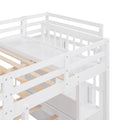 Full Over Twin & Twin Bunk Bed, Wood Triple Bunk Bed With Drawers And Guardrails White White Solid Wood