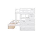 Full Over Twin & Twin Bunk Bed, Wood Triple Bunk Bed With Drawers And Guardrails White White Solid Wood