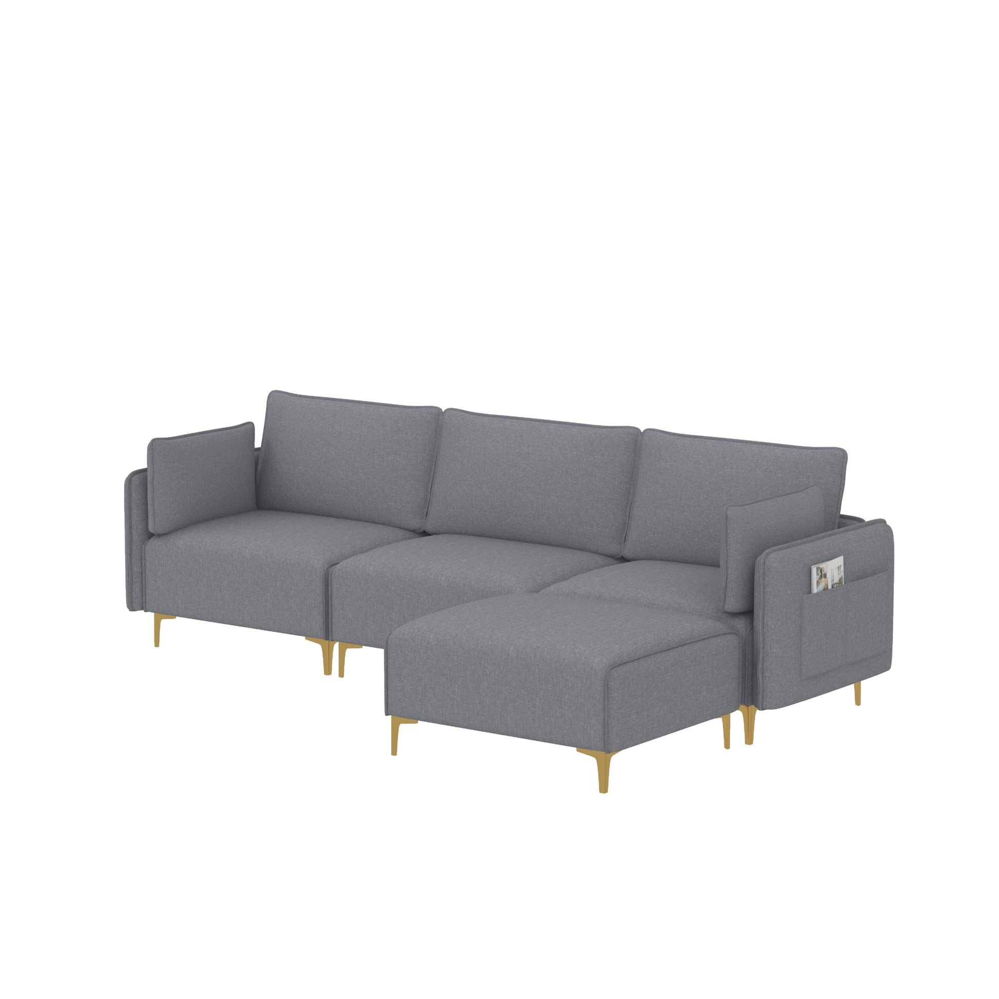 L Shape Sectional Sofa With Usb Grey Fabric Grey Foam Fabric