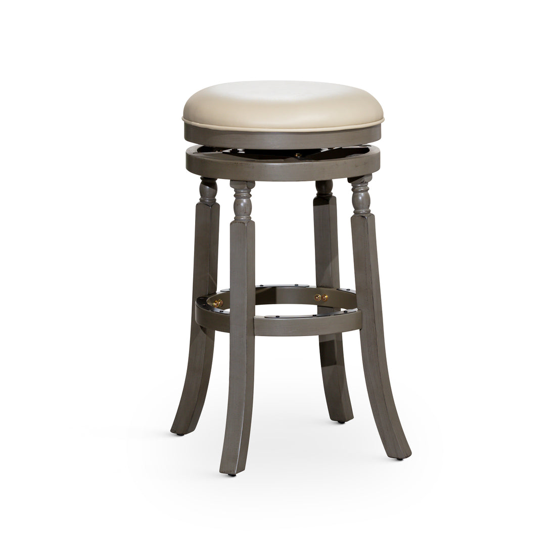 30" Bar Stool, Weathered Gray Finish, French Gray Leather Seat Gray Bonded Leather