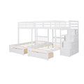 Full Over Twin & Twin Bunk Bed, Wood Triple Bunk Bed With Drawers And Guardrails White White Solid Wood