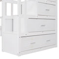 Full Over Twin & Twin Bunk Bed, Wood Triple Bunk Bed With Drawers And Guardrails White White Solid Wood