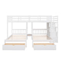 Full Over Twin & Twin Bunk Bed, Wood Triple Bunk Bed With Drawers And Guardrails White White Solid Wood