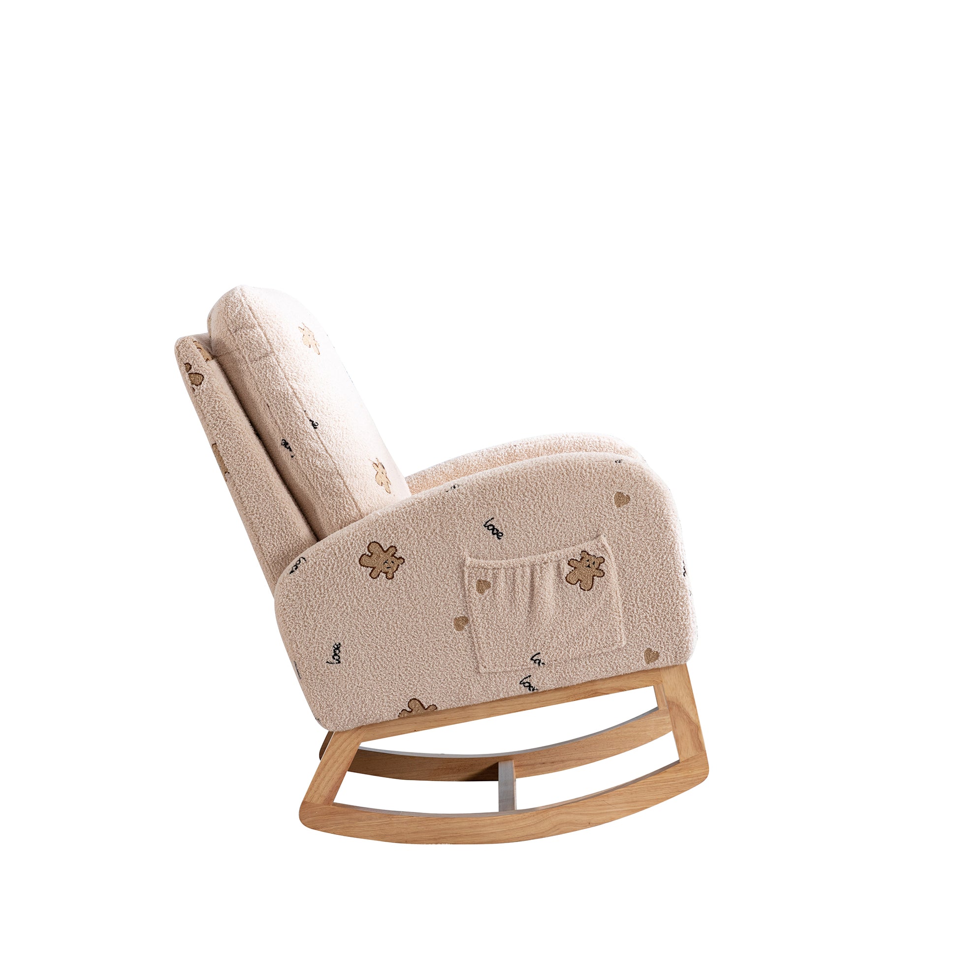 26.8"W Modern Rocking Chair For Nursery, Mid Century Accent Rocker Armchair With Side Pocket, Upholstered High Back Wooden Rocking Chair For Living Room Baby Kids Room Bedroom, Beige Boucle Beige Foam Boucle