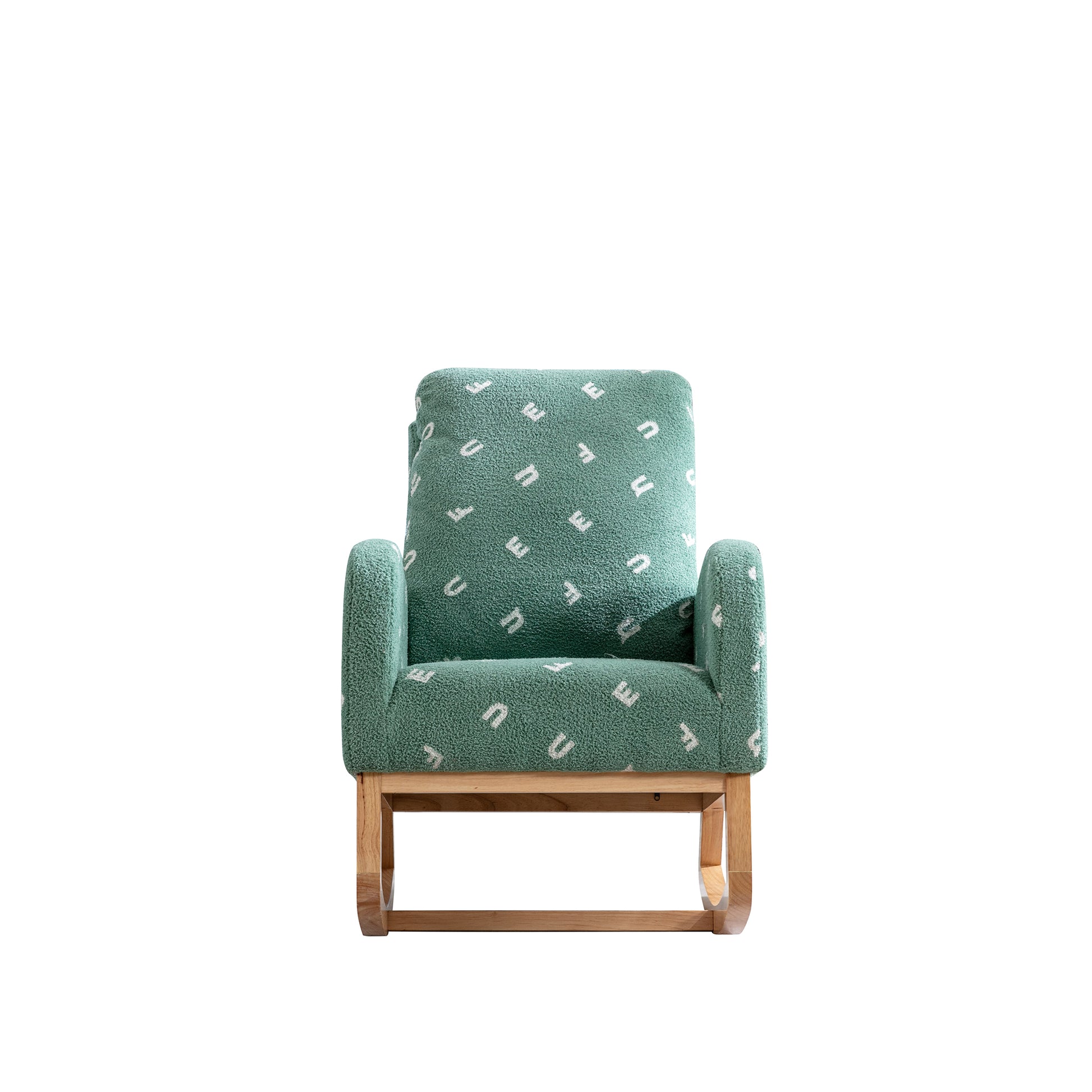 26.8"W Modern Rocking Chair For Nursery, Mid Century Accent Rocker Armchair With Side Pocket, Upholstered High Back Wooden Rocking Chair For Living Room Baby Kids Room Bedroom, Green Boucle Green Foam Boucle