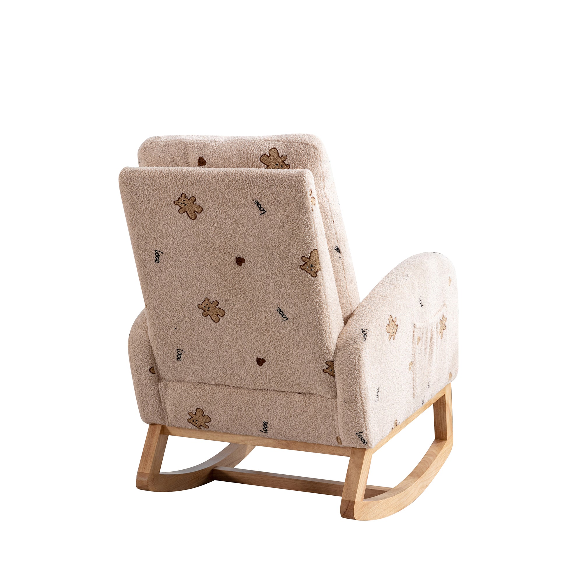 26.8"W Modern Rocking Chair For Nursery, Mid Century Accent Rocker Armchair With Side Pocket, Upholstered High Back Wooden Rocking Chair For Living Room Baby Kids Room Bedroom, Beige Boucle Beige Foam Boucle