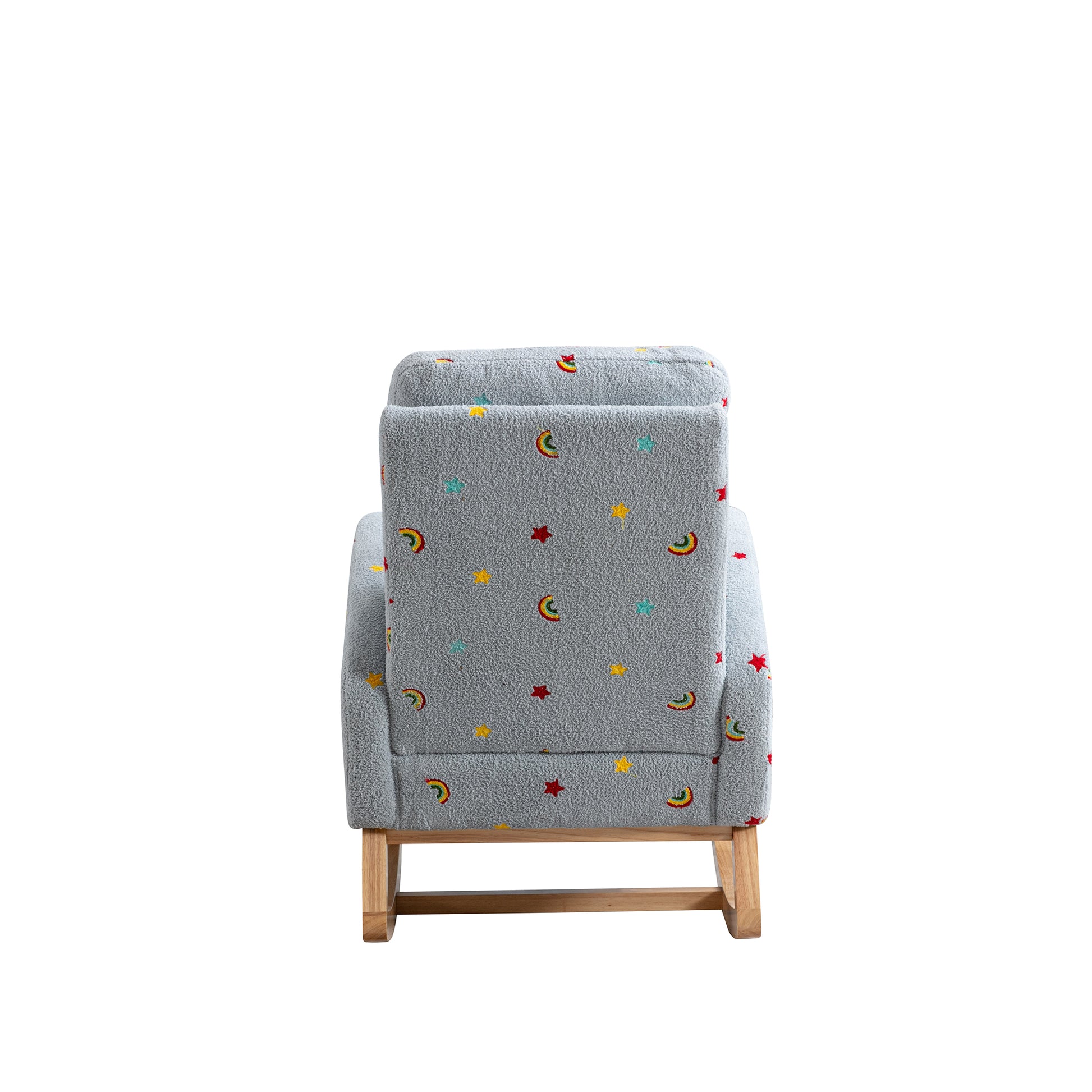 26.8"W Modern Rocking Chair For Nursery, Mid Century Accent Rocker Armchair With Side Pocket, Upholstered High Back Wooden Rocking Chair For Living Room Baby Kids Room Bedroom, Blue Boucle Blue Foam Boucle