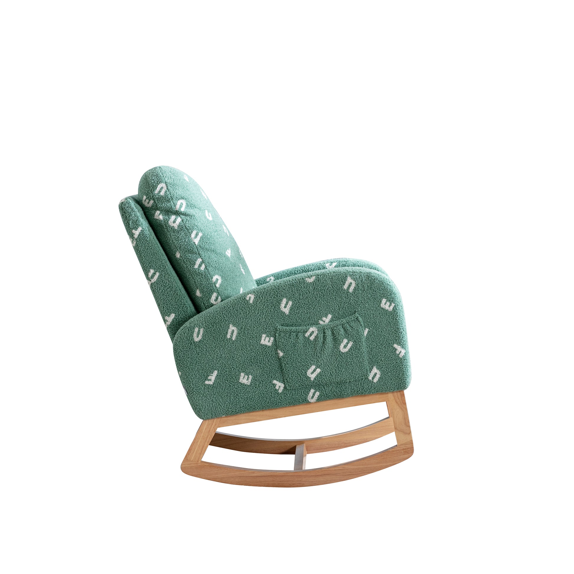 26.8"W Modern Rocking Chair For Nursery, Mid Century Accent Rocker Armchair With Side Pocket, Upholstered High Back Wooden Rocking Chair For Living Room Baby Kids Room Bedroom, Green Boucle Green Foam Boucle