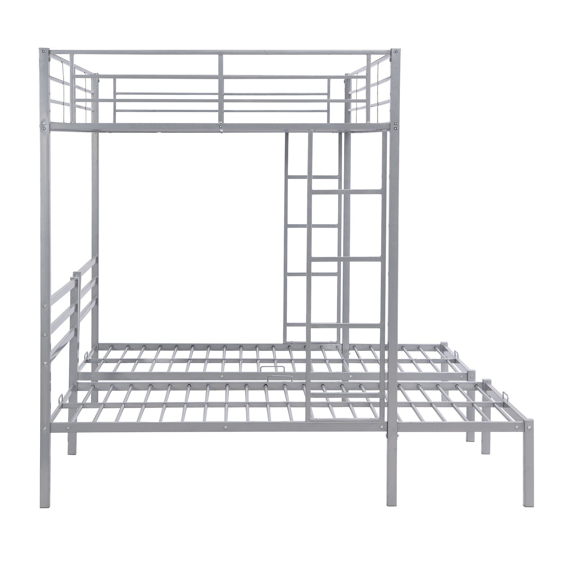 Full Over Twin&Twin Size Bunk Bed With Built In Shelf, Silver Full Silver Metal