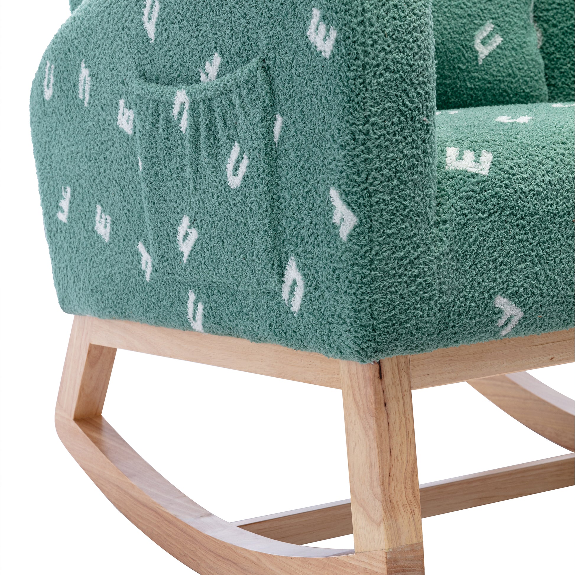 26.8"W Modern Rocking Chair For Nursery, Mid Century Accent Rocker Armchair With Side Pocket, Upholstered High Back Wooden Rocking Chair For Living Room Baby Kids Room Bedroom, Green Boucle Green Foam Boucle