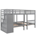 Full Over Twin & Twin Bunk Bed, Wood Triple Bunk Bed With Drawers And Guardrails Gray Gray Solid Wood