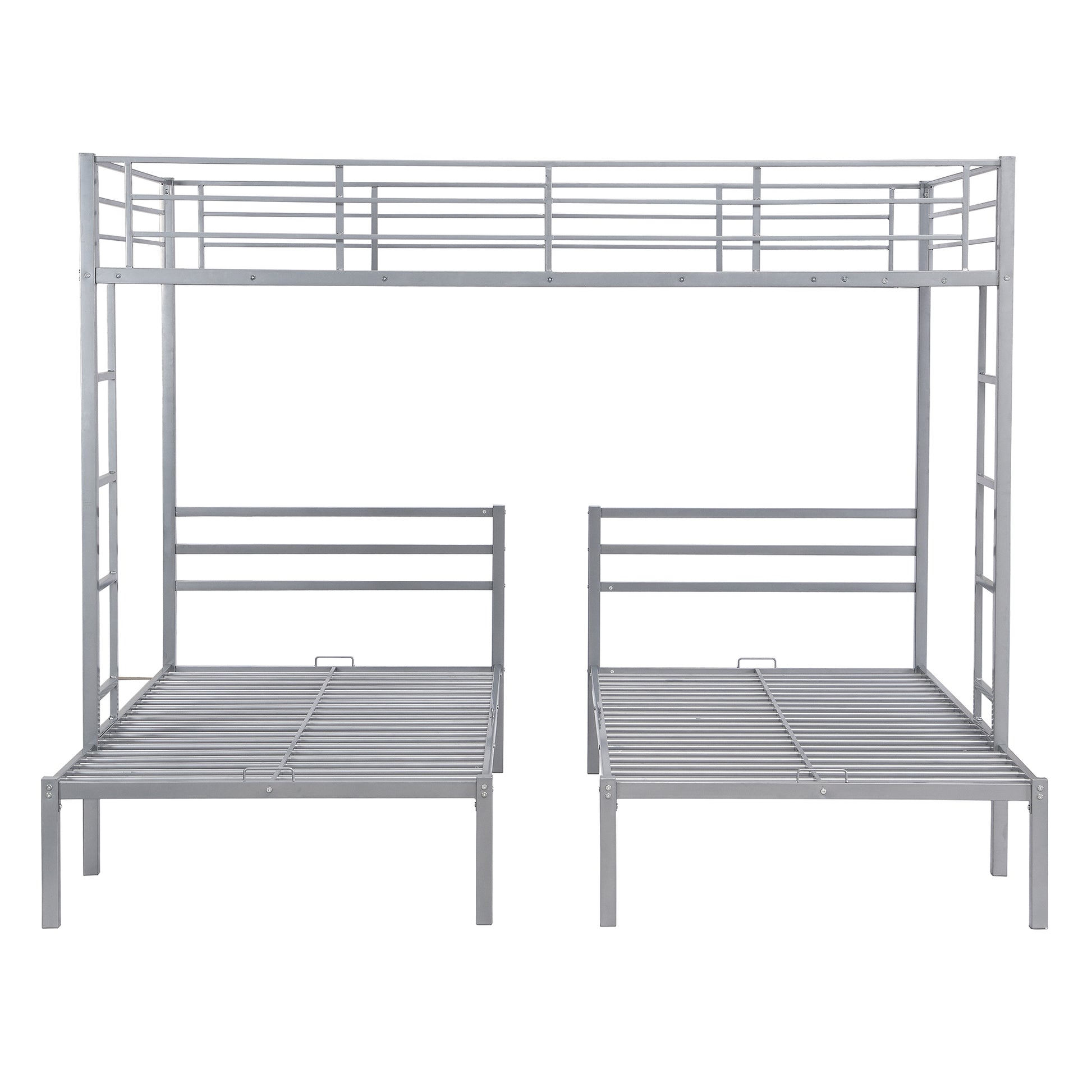 Full Over Twin&Twin Size Bunk Bed With Built In Shelf, Silver Full Silver Metal