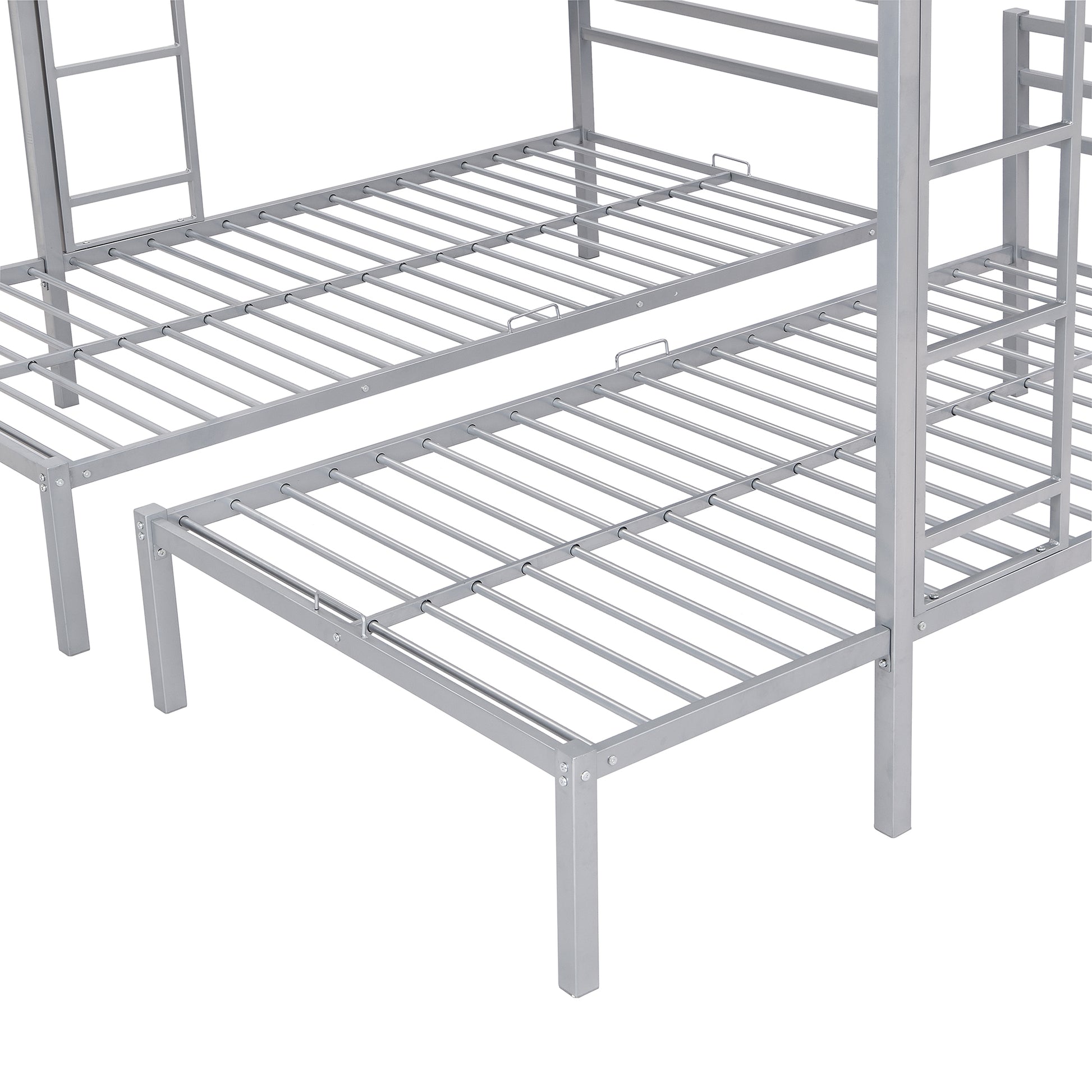 Full Over Twin&Twin Size Bunk Bed With Built In Shelf, Silver Full Silver Metal