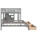 Full Over Twin & Twin Bunk Bed, Wood Triple Bunk Bed With Drawers And Guardrails Gray Gray Solid Wood