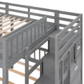 Full Over Twin & Twin Bunk Bed, Wood Triple Bunk Bed With Drawers And Guardrails Gray Gray Solid Wood