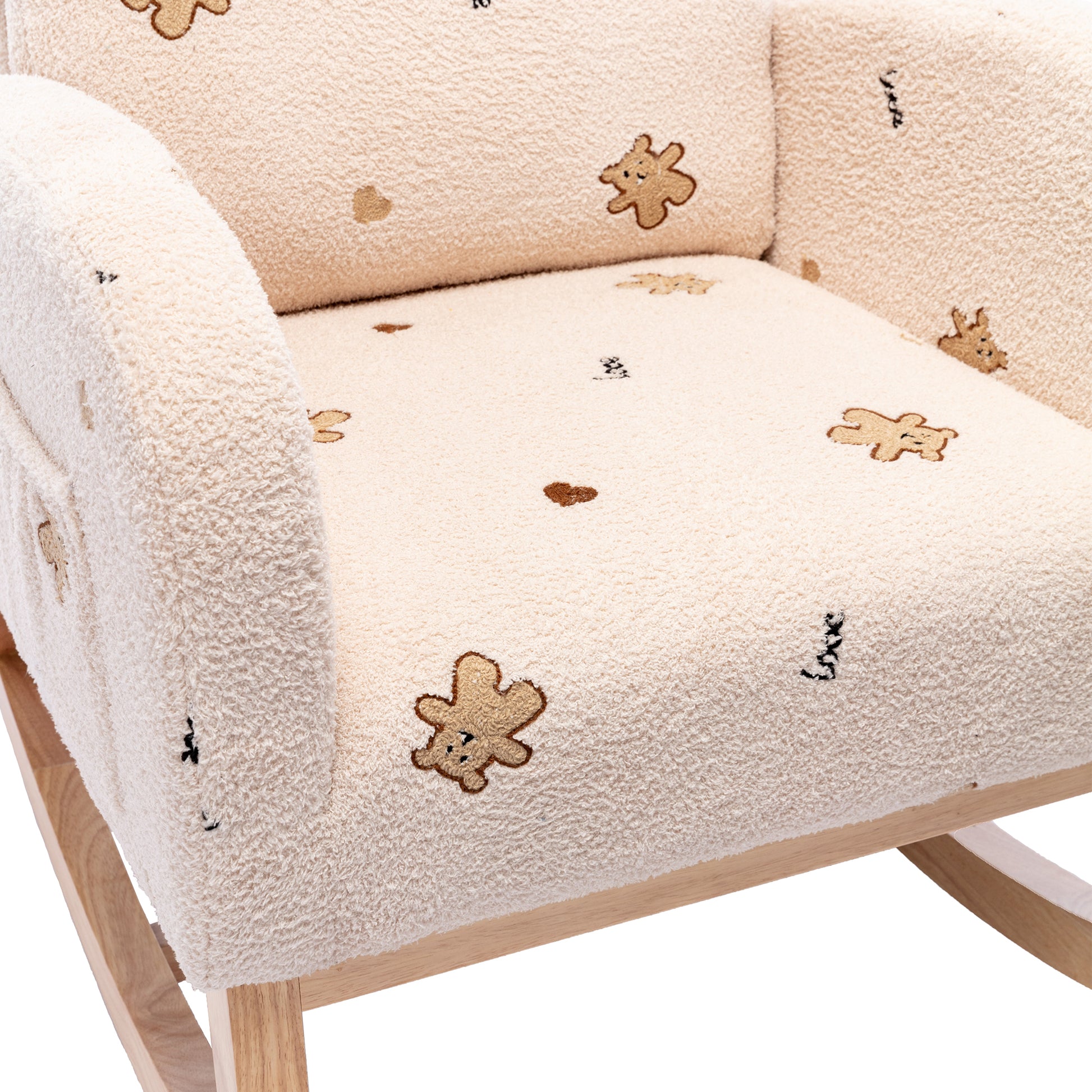 26.8"W Modern Rocking Chair For Nursery, Mid Century Accent Rocker Armchair With Side Pocket, Upholstered High Back Wooden Rocking Chair For Living Room Baby Kids Room Bedroom, Beige Boucle Beige Foam Boucle