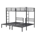 Full Over Twin&Twin Size Bunk Bed With Built In Shelf, Black Full Black Metal