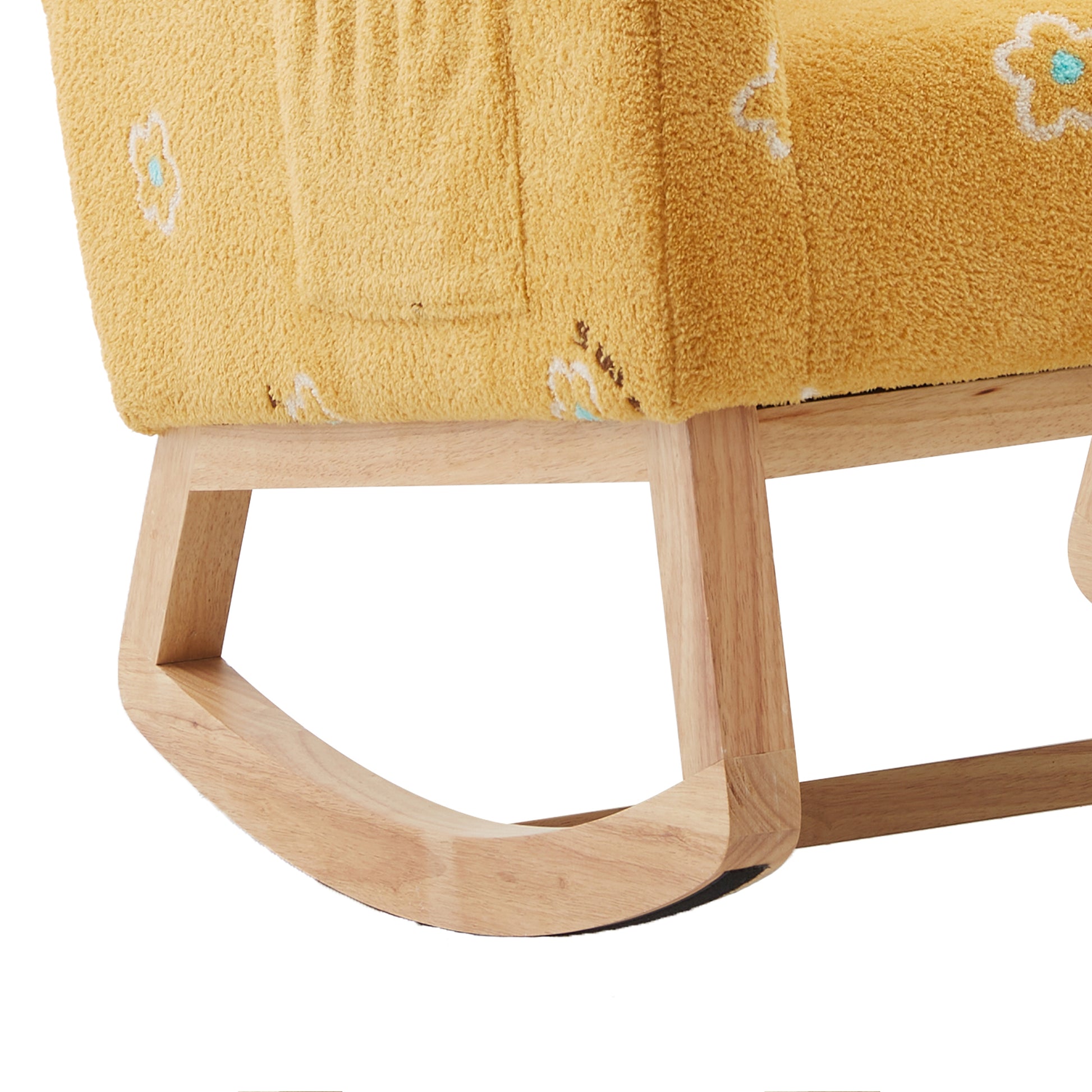 26.8"W Modern Rocking Chair For Nursery, Mid Century Accent Rocker Armchair With Side Pocket, Upholstered High Back Wooden Rocking Chair For Living Room Baby Kids Room Bedroom, Mustard Boucle Mustard Foam Boucle