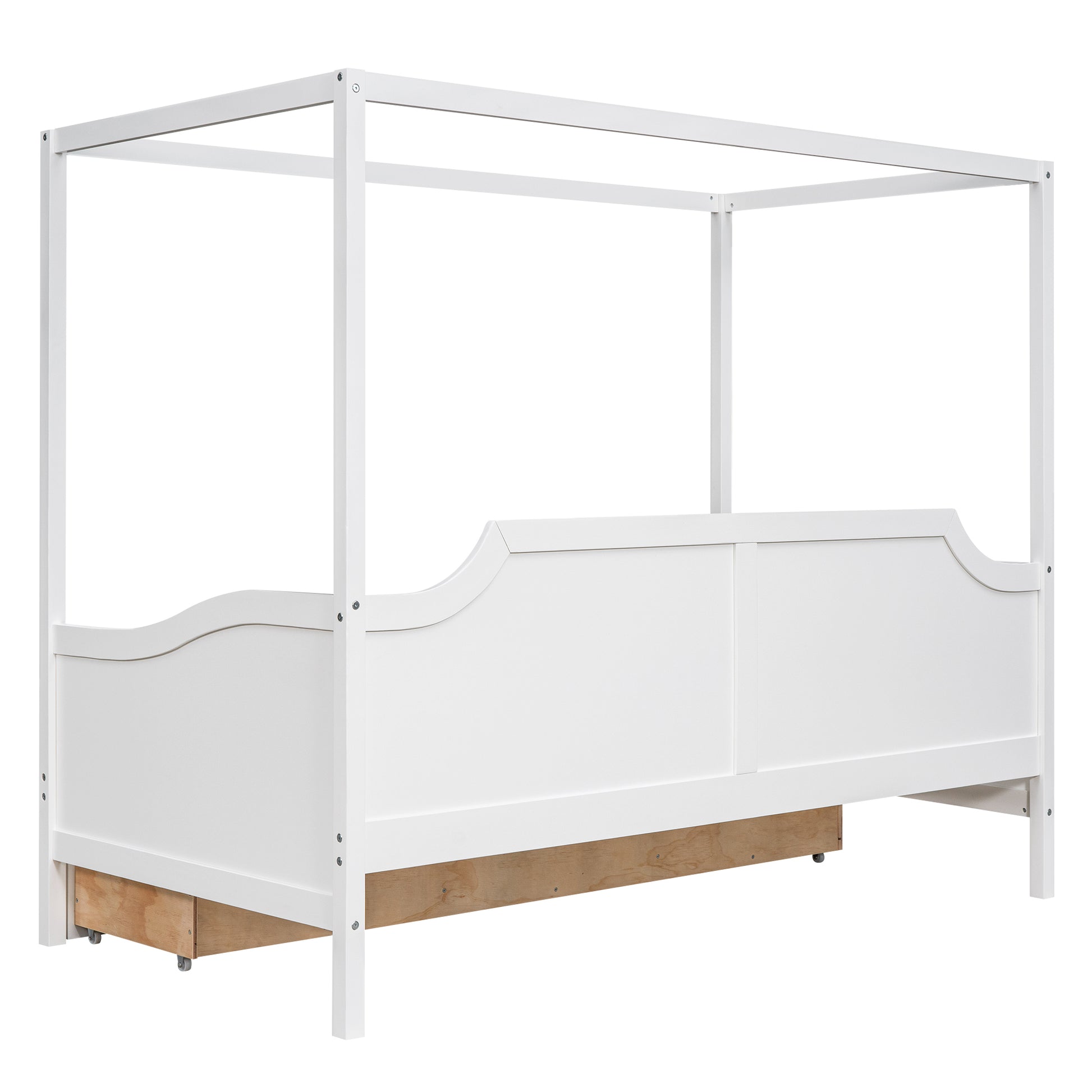 Twin Size Wooden Canopy Daybed With 3 In 1 Storage Drawers,White White Pine