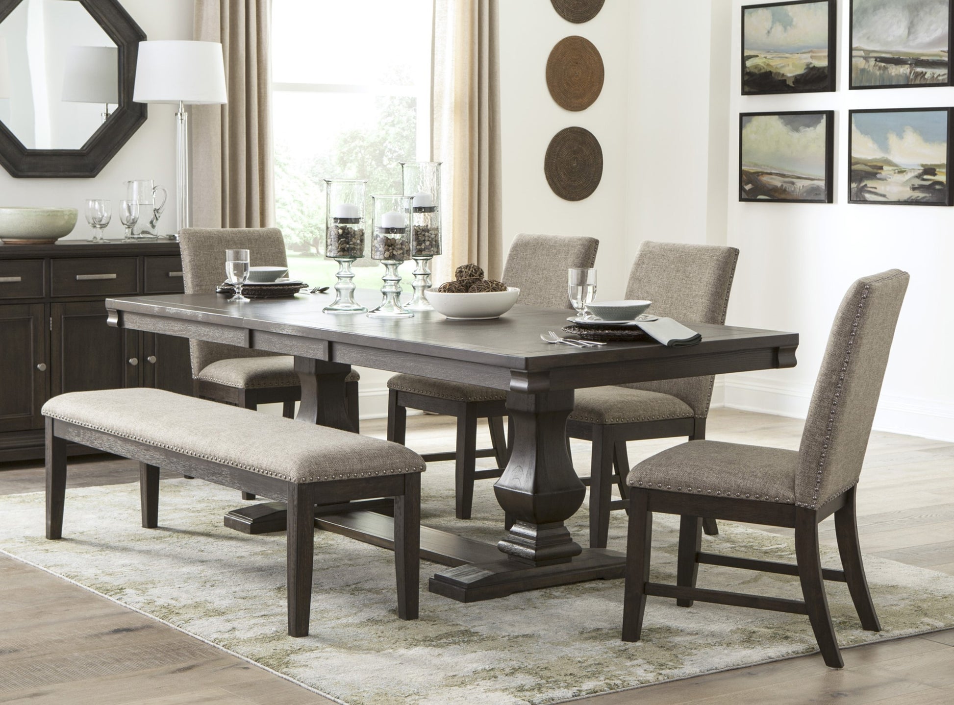 Traditional Style Wood Framed 1Pc Bench Upholstered Naihead Trim Wire Brushed Rustic Brown Finish Dining Room Furniture Brown Mix Dining Room Traditional Wood