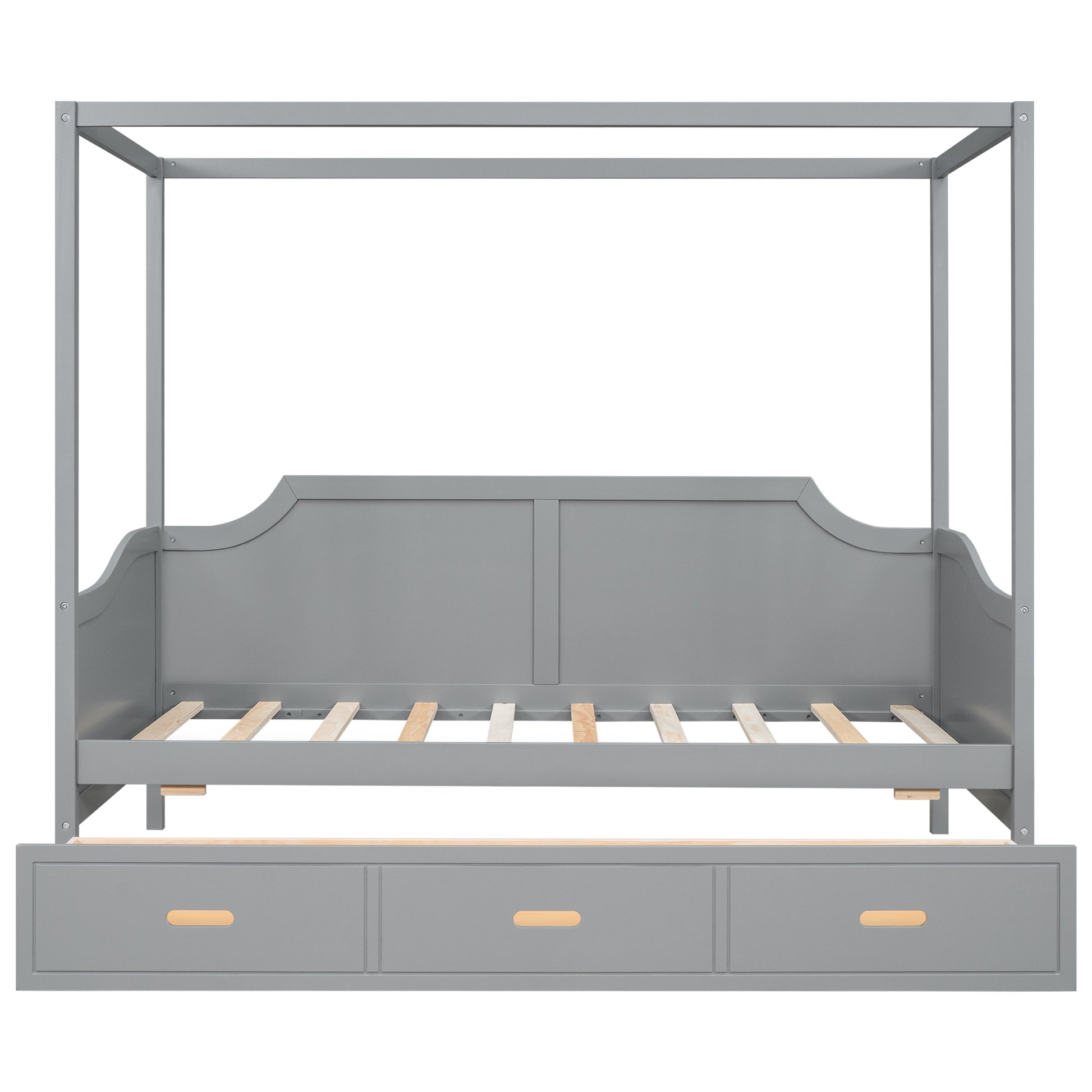 Twin Size Wooden Canopy Daybed With 3 In 1 Storage Drawers,Grey Grey Pine