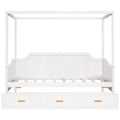 Twin Size Wooden Canopy Daybed With 3 In 1 Storage Drawers,White White Pine