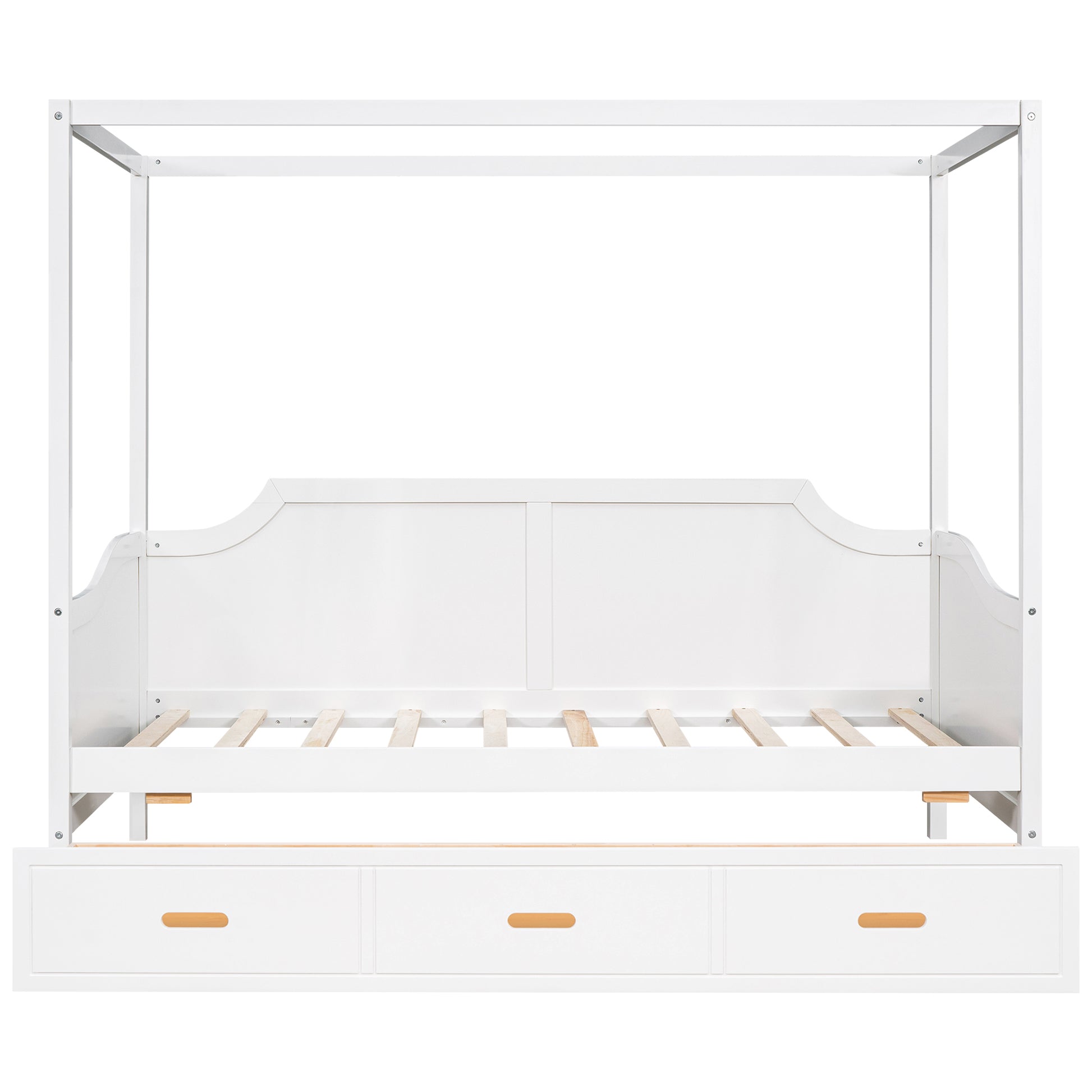 Twin Size Wooden Canopy Daybed With 3 In 1 Storage Drawers,White White Pine