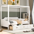 Twin Size Wooden Canopy Daybed With 3 In 1 Storage Drawers,White White Pine