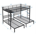 Full Over Twin&Twin Size Bunk Bed With Built In Shelf, Black Full Black Metal