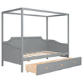 Twin Size Wooden Canopy Daybed With 3 In 1 Storage Drawers,Grey Grey Pine