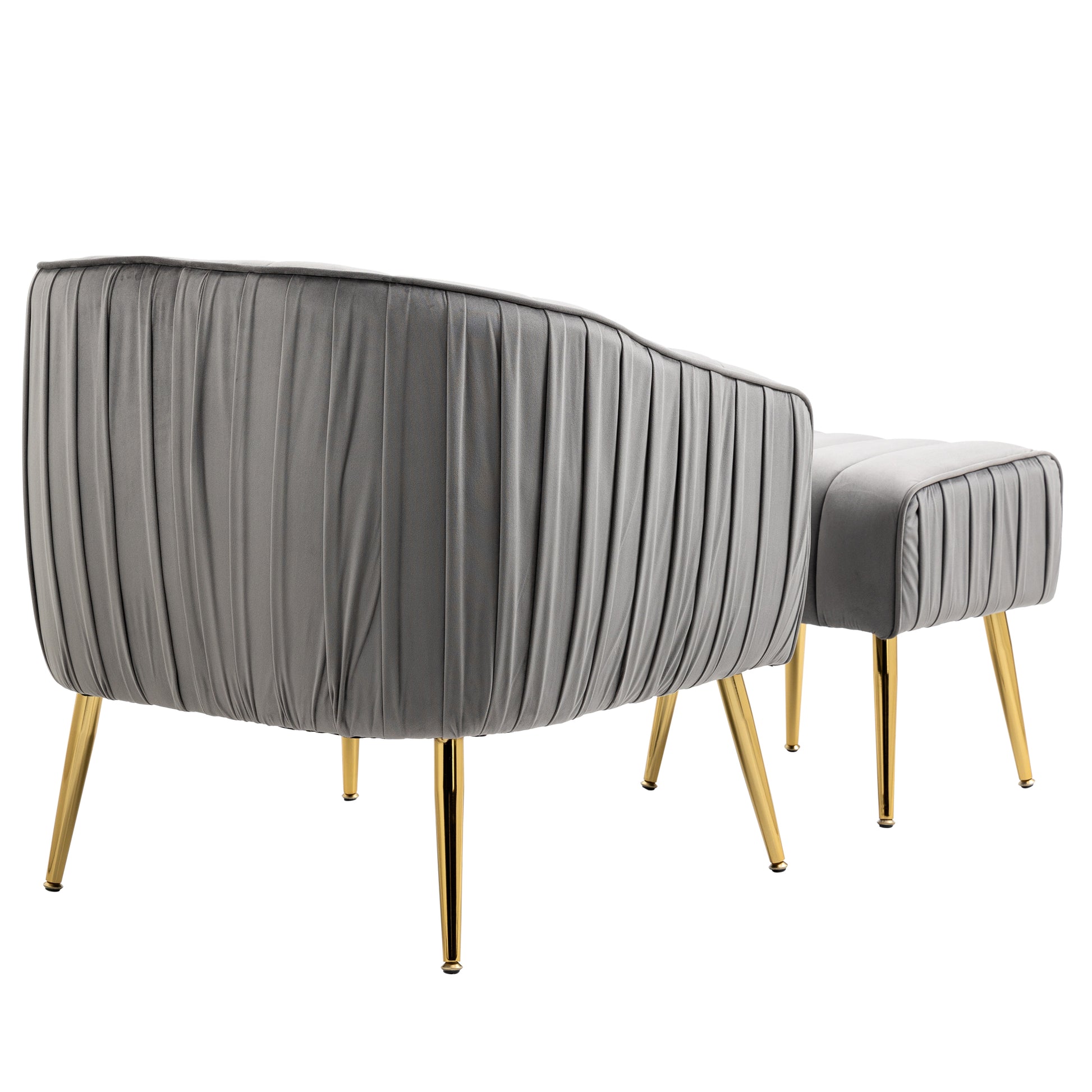 Velvet Accent Chair With Ottoman, Modern Tufted Barrel Chair Ottoman Set For Living Room Bedroom, Golden Finished, Grey Grey Foam Velvet